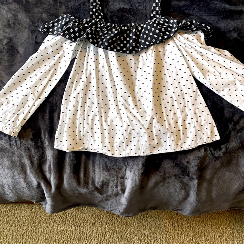 Loft black and white polka dot off shoulder shirt